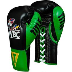 Title Boxing Otsikko Nyrkkeily WBC Pro Fight Nahka Pitsi Ylös Käsineet - Musta/Vihreä 8 oz.