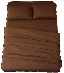 Linkrunning Sengelinned sæt Super Soft Microfiber 1800 Tråd tæller Luksus egyptiske lagner 16-tommer dyb lommeRynke-3 stykke (brun, tvilling) Brown...