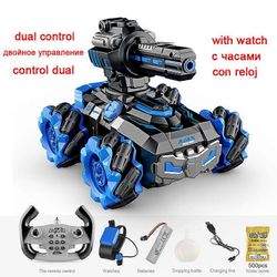 2.4G RC säiliöauton lelu kaukosäädin drift auto RC lelu 4WD vesipommi säiliö eleohjatut tankkilelut lapsille lasten poikien lelut XWG TANK sininen