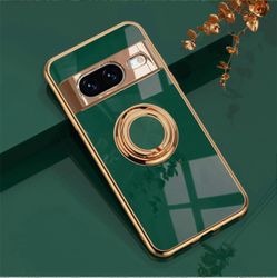 Unbrand Google Pixel 9 Pro XL -kotelolle, jossa rengasjalusta, 360 astetta kääntyvä jalusta, muodikas silikoninen iskunkestävä suojakotelo Vihreä f...