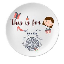 Line Tegning Pizza Italien Foods Moder Dessert Plate Dekorative Porcelæn 8 tommer Dinner Home