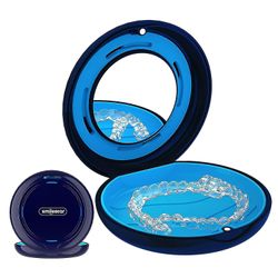 Hållarfodral med ventilationshål, smalt justeringsfodral med spegel, kompatibelt med Invisalign, munskyddsfodral (färg: blå)