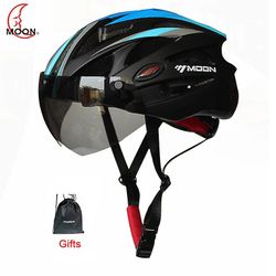 Moon integreret støbt cykelhjelm til Racing Ultralight cykelhjelm til mænd Kvinder Cykelhjelm med magnetiske briller Sort rød M (55-58cm)