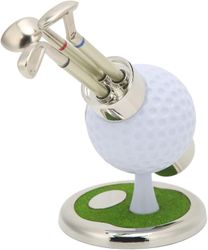 Golf Pen holder, Golf bold Pen Holder Sæt med 3 kuglepenne, Simulation Zink Alloy Clock Pen Container, Mini Golf Pen Cup Holder golf gaver til mænd,