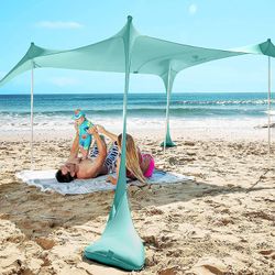 Pop Up Beach Tent Sun Shelter Upf50 + med sandspade, markpinnar och stabilitetsstänger, utomhusskugga för campingturer, fiske, bakgårdskul eller picn