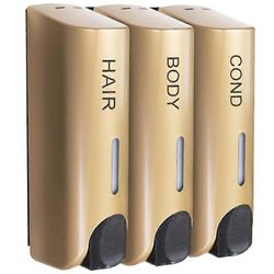 Kolminkertainen 350 ml: n shampoo- ja hoitoaineannostelija suuren kapasiteetin seinälle asennettava pesuvoidesaippuasäiliö kylpyhuonetarvikkeille Gold