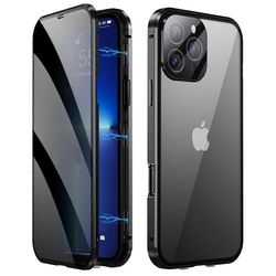 IPhone 16 Pro Max -kotelolle vakoojanesto, kaksipuolinen karkaistu lasi + magneettinen metallirunkoinen puhelimen kansi Monivärinen Black
