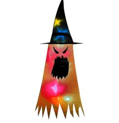 Handuo Halloween dekorationer heks hat, hængende tændte glødende heks hat dekorationer orange