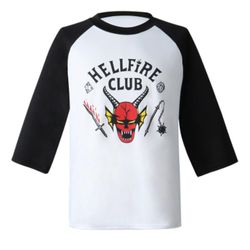 Stranger Things Säsong 4 Barn Pojkar Flickor Standard Hellfire Club T-shirt 3/4 Ärm Tee Shirt Tops Fans Gåva 8-9Years