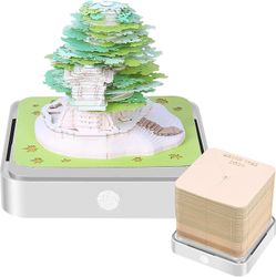 3D-kalender med LED-lys 2024 Memo Pad Art Kalender Earth Tree House Memo Pad Papir Udskæringskunst til hjemmekontoret Desktop Dekoration Julegave A