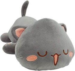 Linkrunning Sød killing plys legetøj, 50 cm plys dyr kæledyr killing blød anime kat plys børns pude (grå skævet)