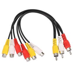 Uusi 3 uros - 6 naaras pistokkeenjakaja Audio TV DVD Video Adapter AV-kaapeli Punainen keltainen valkoinen