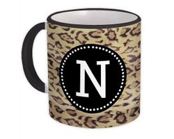 Xpgifts Alfabet Krus A-Z Bogstaver Initialer Monogram Navn ABC Cups Cheetah Print Gave Hvid m/ Sort håndtag