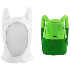 Anime peli Cosplay Hat Kid Söpö vihreä pehmoreppu Valkoinen pupu Korvat pääsiäispäivän pukuun Halloween-asuste-Hyvä Finn Hat -reppu One Size