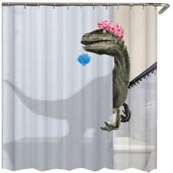 Nydelig bading dinosaur print dusjforheng vanntett bad gardin dusj tilbehør bad cu Hvit