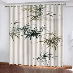 Sofirn Indendørs gardiner og gardiner 3d grøn bambus blad blackout gardin mønster 140x260cm