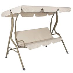 3-paikkainen keinu, katos, istuintyynyn päällinen, terassikeinu, riippumatto, vedenpitävä puutarha Beige