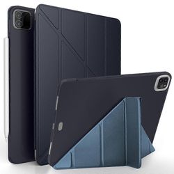 iPad Pro 12.9 tuuman (2022)/(2021)/(2020)/(2018) Origami-jalustalle Älykäs TPU-kotelo Tabletin kansi Monivärinen Dark Blue