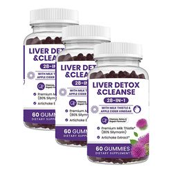 28 i 1 leverformel gummier for fettlever detox og reparasjon - Silymarin, artisjokkekstrakt, løvetann og eplecidereddik - Liver Health Supplement 3...