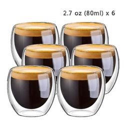 6kpl 80ml 2,7oz lasi kaksinkertainen seinä eristetty tumbler espresso tee kuppi