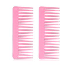 2 stykker Stor bred tandet kam til krøllet hår, Håndløs Shampoo Comb (Pink)