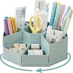 360 pyörivä pöytäjärjestäjä, 9 lokeroa Suurikapasiteettinen pöytäjärjestäjä, irrotettava, mahtuu värikyniä ja erilaisia paperitarvikkeita (sininen)