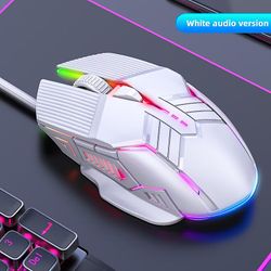 Ryra usb gaming mus datamaskin kablet mus RGB bakgrunnsbelysning Mause 6 knapper 3200dpi Lyd-hvit