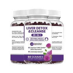 28 i 1 leverformel gummier for fettlever detox og reparasjon - Silymarin, artisjokkekstrakt, løvetann og eplecidereddik - Liver Health Supplement 3...