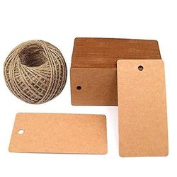 100pcs Square Natural Kraft Papir Håndlavet Blank Label med Jute Sejlgarn Gave Tags, Brun Farve