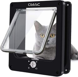 Kissan läppä Magneettinen lemmikkieläinten ovi pyörivällä 4-tielukolla kissoille, pakkaukset (keskikokoinen musta)
