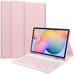 Til Samsung Galaxy Tab S6 Lite / S6 Lite (2022) læderetui med aftageligt tastaturstativdæksel Pink