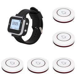 Langaton puhelujärjestelmä 5 Pöytäsoittopainikkeen lähettimet 1 Watch Pager, ravintolan tarjoilijan palvelu Kellosummeri C Valokuvan väri