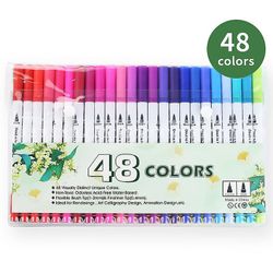 48 Pakker Dual Tip farvede penne børste og fine spids penne dobbelt hoved sluttede farverige tegning penne Art P