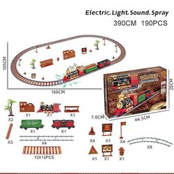 Sajygv Elektrisk togsæt, samling af jernbanespor, legetøj til togdekoration, børnefødselsdagsgaver, fødselsdagsfestgaver, julegaver Damptog 190stk
