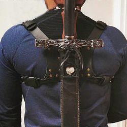Miehet Keskiaikainen miekka Katana nahka selkä huotra Viikinkivaippa Goottilainen Steampunk Warrior Knight Rapier Holder Hanger Larp Valjaat Musta ...