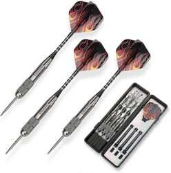 3 pakkausta teräsnuolisarja Volframi 26 grammaa alumiiniakseleilla ja 3 tyylin lentoa + 1 kotelo, ammattimainen metallinen tikkakärkisarja