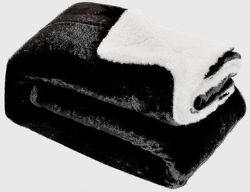 Pehmeä, viihtyisä, suuri, tekoturkisfleece, minkkihuopa, sänky, sohvanheitto, kahden hengen ja king-koko; Sherpa musta Double (150 cm x 200 cm)