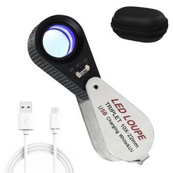 10x kultasepänluuppi UV- ja LED-valoilla, ladattava 10x luuppisuurennuslasi 22mm optinen lasi kolminkertainen Kuten
