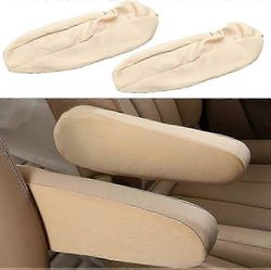 2 kpl yleiskäyttöisiä kankaisia ​​auton etuistuinten käsinojien suojuksia, suojien vaihto 1 pari beigeä