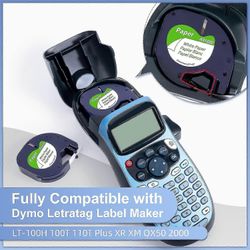 Fimax-yhteensopiva Dymo Letratag -paperinauha 91200 12 mm x 4 m mustavalkoisella, täyttöpakkaus Dymo letratagille