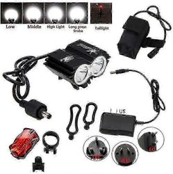 Pyöräilyn valo 12000mAh akulla ja 5000 lumenin LED-ajovalolla ja takavalolla Musta w Taillght