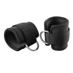 2 kpl D-rengasnilkkahihnoja jalkojen voimaharjoitteluun, joissa on reunustettu jalkasolki ja joustava köysisuojus, mustana, hopeanvalkoisena