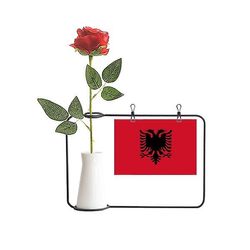 Albanien National Flag Europa Land Kunstig Rose Flower Hængende vaser Dekoration Flaske