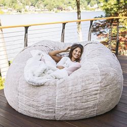 Ajhjn Lazy Sofa Bean Bag Kunstig pels Bean Bag (bønne bag dekker bare, ingen fylling) Hvit 180x90cm