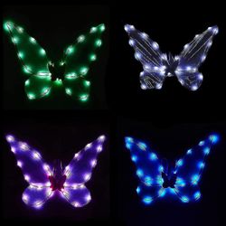 Led Fairy Butterfly Shiny Wings Kids Ladies Cosplay Syntymäpäivä Valkoinen