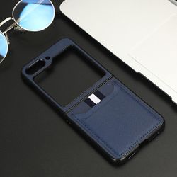 Dxn Z Flip 5 læder tegnebog, Samsung Galaxy Z Flip 5 etui med kortspor, Galaxy Z Flip 5 etui med kortholder blå