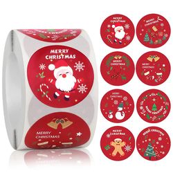 Bestdaily 500pcs Christmas Sticker Label Selvklebende Merry Christmas Sticker Rolls Round Xmas Holiday Tags For Envelope Seal Present Innpakning Rø...