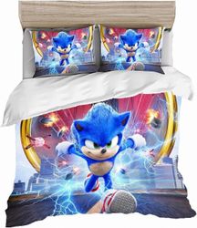 Kerota Sonic Sonic lasten vuodevaatteet, digitaalinen painatus D, pehmeä ja mukava polyesteri aikuisille ja lapsille Single135x200cm