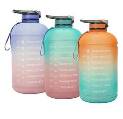 Handuo Stor 1 gallon/128 ounce motiverende vandflaske med tidsmarkør &halm blå