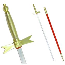 Bricks Masons Frimurerisk tempelridder sværd med guld fæste og rød skede 35 3 / 4 " + gratis sag